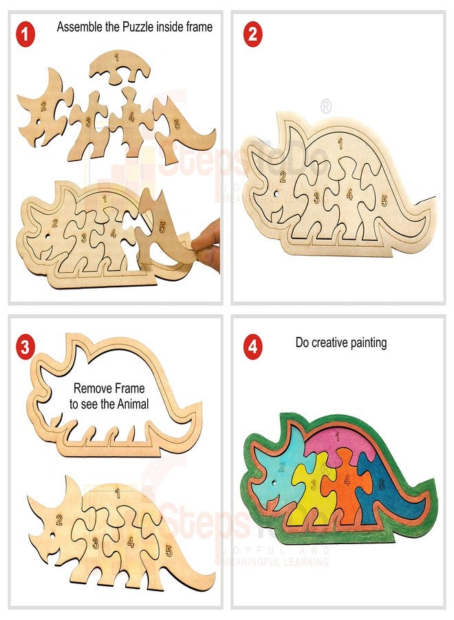 ستيبس تو دو مجموعة ألغاز تركيب الصور الخشبية من StepsToDo، تتكون من 5 قطع. مجموعة ألغاز حيوانات قابلة للتلوين، مناسبة للتعليم المبكر والتعليم المنزلي. ألعاب تعليمية مونتيسوري (32 قطعة + 5 إطارات خشبية) بخمسة أنماط مختلفة. - Image 4